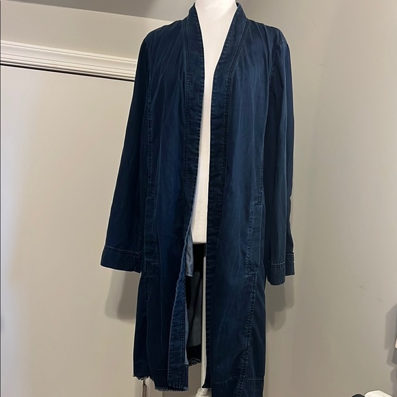 Navy Blue Jean Jacket with Draped Collar - Picture 1 of 5